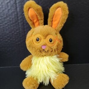 Walmart Easter Plush Furry Brown Bunny Carrot Eye Glasses Yellow Hairy Body